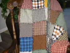 Country Primative/Farm Hou Rag Quilt ~ Green ~ Blue ~ Red~ Beige ~