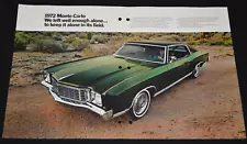 ★★1972 CHEVY MONTE CARLO ORIGINAL DEALER SALES BINDER INSERT PRINT AD-72 COUPE (For: More than one vehicle)