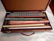 Vintage Mahjong Set ~ 164 White Bakelite Tiles, 5 Racks w/ Leather Case ~ NEW