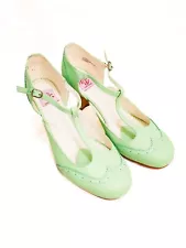 PinUp Couture Flapper T-Strap Kitten Heel Shoes - Mint Green- Wmns Sz 12 (579)