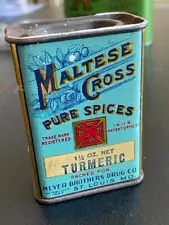 MEYER'S BROTHERS DRUG Turmeric Spice Tin Metal St. Louis, MO 1.5 oz ounce 1910's