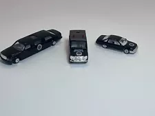 SECRET SERVICE VEHICLES- LOT OF 3-LIMO-JEEP-CAR-BLACK LIMO 4.5"