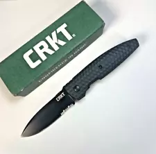 CRKT AUX Folder blackout partially serrated with box and papers