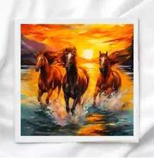 Sunset Horses Running Fabric Panel for Quilting Crafting Sewing Quilt Block