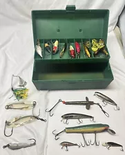 Vintage Fishing Tackle Box Old Lures Wooden Heddon Frogs lot From Estate Sale