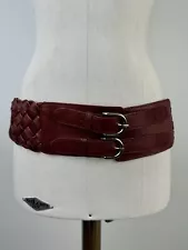 Manzoni Plaited Leather Hip Belt Wide Waist Cincher Ox Blood Red Size S/M Womens