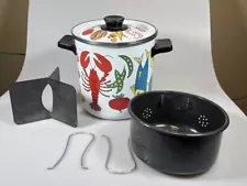 VTG MCM San Ignacio Enamel Enamelware Seafood Stock Pot Steamer Lobster Veggies