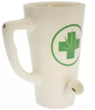 Tall White Wake and Bake Coffee Pipe Mug - Porcelain Green Medic Tobacco Mugs