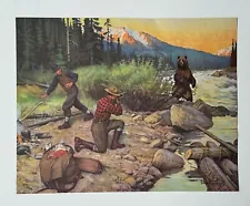 Bruin's Surprise, Vintage Philip R Goodwin Print, Bear, Wilderness, Hunters