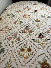 Vintage Hand Embroidered Crewel Bedspread