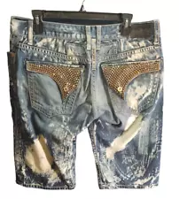 Robin's Jeans Shorts Jorts Vintage Y2K Size 36 Studded Denim Rhinestones Retro