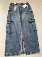 New LOVE FIRE Cargo Denim Maxi Jean Skirt Blue Jean - size 7 LoveFire