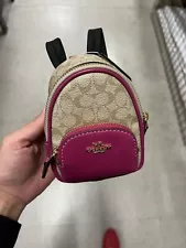 Coach MINI COURT BACKPACK Signature Canvas Leather Bag Charm Keychain C7803 Pink