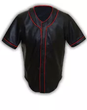 Mens Real Soft Sheep NAPPA Black Leather Base Ball Uniform Jersey Shirt