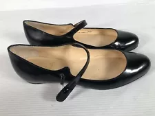 Christian Louboutin Italy Black Leather Mary Jane Womens Flats Size 37 COA