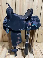 Premium Leather Western Saddle: Black, Holographic Star - Style & Quality MOUSM