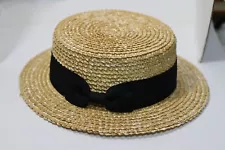 Benton Hats Straw Boater Skimmer Hat Mens Large Natural 59-60 black ribbon