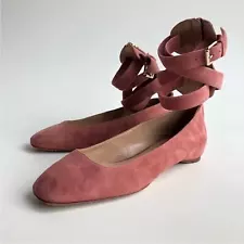 VALENTINO GARAVANI Suede Pink Lace Up Ballet Flats