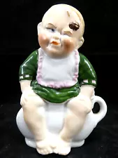 #55 Goebel German Porcelain Figural Bottle Flask Baby Sitting On Chamber Pot