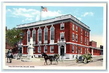 c1920s Police Station Salem Massachusetts MA Car Horse Carriage Antique Postcard