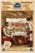 1890s Pullman Train Dining Car Classic Railroad Advertisement Poster - 16x24