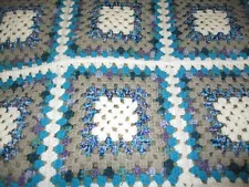 Bedding Crocheted Afghan Queen 140x80 inches New Blanket Granny Squares Blue