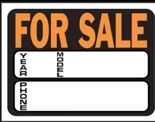 Brand NEW Auto/Boat For Sale Plastic Sign 8.5" x 12" Orange/Black. Hy-Ko Product