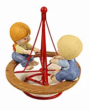 2 Vintage Enesco Country Cousins plus Merry Go Round Play Ground 5" tall