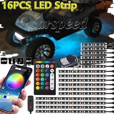 16PCS RGB Golf Cart LED Light Kit Underbody Glow Accent Neon Strip bluetooth APP