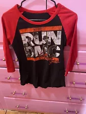 RUN DMC Tougher Than Leather Hip Hop Rap Womens S/M Baseball Jersey 3/4 Sleeve