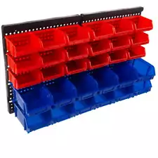 Stalwart Wall-Mounted 30-Compartment Garage Storage Bins (Red/Blue)