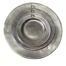 6 Wilton Vintage SET Pewter Dinner Plates Bread Salad RWP 2 Lg 10.5 in Diameter