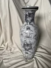 Beautiful Large Ceramic Black Design Vase Approximately 24” Tall By 7” Wide