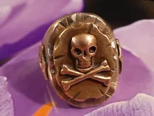 Mexican Biker Ring Vtg.Trimetal 1940-50s Iconic MOMENTO MORI Sculpting Artistry