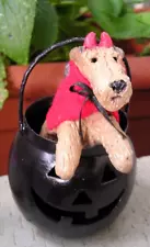 Airedale Terrier Devil in a Metal Pumpkin Cauldron!