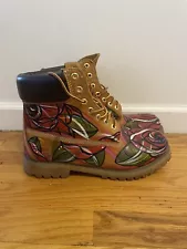 Custom Painted Timberland Boots Size 10.5 Delano Brown Hand Painted Floral Pair