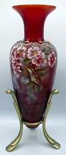 Fenton Art Glass OOAK J.K. Spindler Painted Hummingbird on Ruby Amphora w/stand