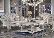 ON SALE - Traditional Living Room Pearl White Faux Leather Sofa Loveseat Set GBC