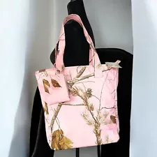 NEW Realtree APC Pink Camo Canvas Tote Bag & Change Purse Double Handle Medium