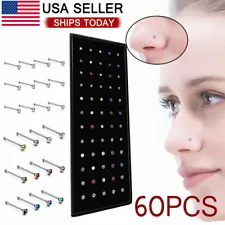 60PCS Stud Nose Rings Bone Stud Stainless Steel Color Pin Jewelry Piercing Body