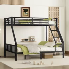 Twin XL Over Queen Heavy Duty Metal Bunk Bed with Ladder for Adults Teens-Black