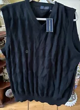 Golf or Leisure Men's Sweater Vest Diamond Design Solid Black - New, 100% Cotton