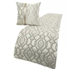 Decorative King Bed Runner Ivory & Silver Lattice & Quilted - Ivory Delicacy