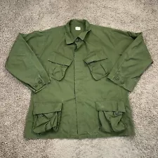 Vintage Army Shirt Mens Large Short OG 107 Jungle Jacket Rip Stop Fatigue Slant