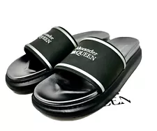 ALEXANDER MCQUEEN Black & Silver Oversized Signature Hybrid Slides Men's Shoes