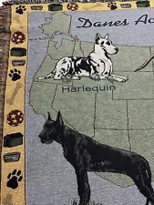 Rare! Great Dane Tapestry 48" X 70" Blanket Throw "Danes Across the U.S.A."