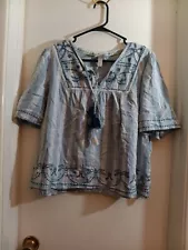 Blue Knox Rose 3/4 Sleeve Blouse Size XL