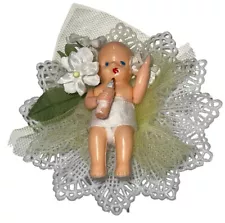 Vintage Corsage Boutonniere Baby Shower Plastic Doll Keepsake Bottle Party Favor