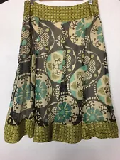 PHASE EIGHT Skirt 100% Silk Green Mix Multi Patterned Lined Length 27.5” UK 12