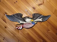 Casey Edwards Wood Carving American Bald Eagle/Flag Patriotic God Bless America!